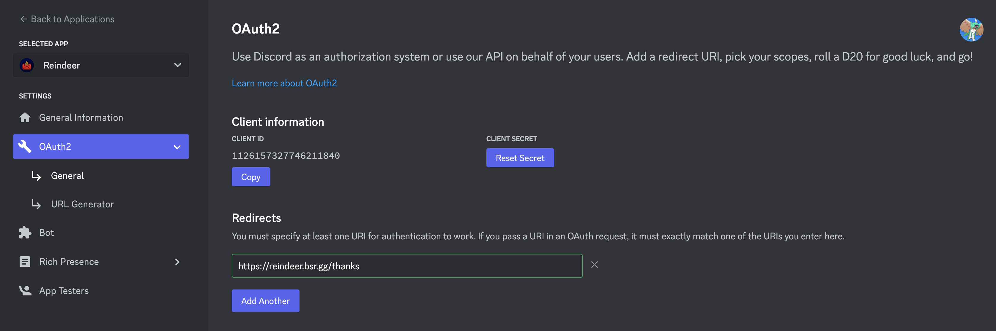 Redirects in the Discord Developers Portal